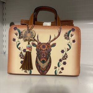Artisan Deer Print Brown Handbag